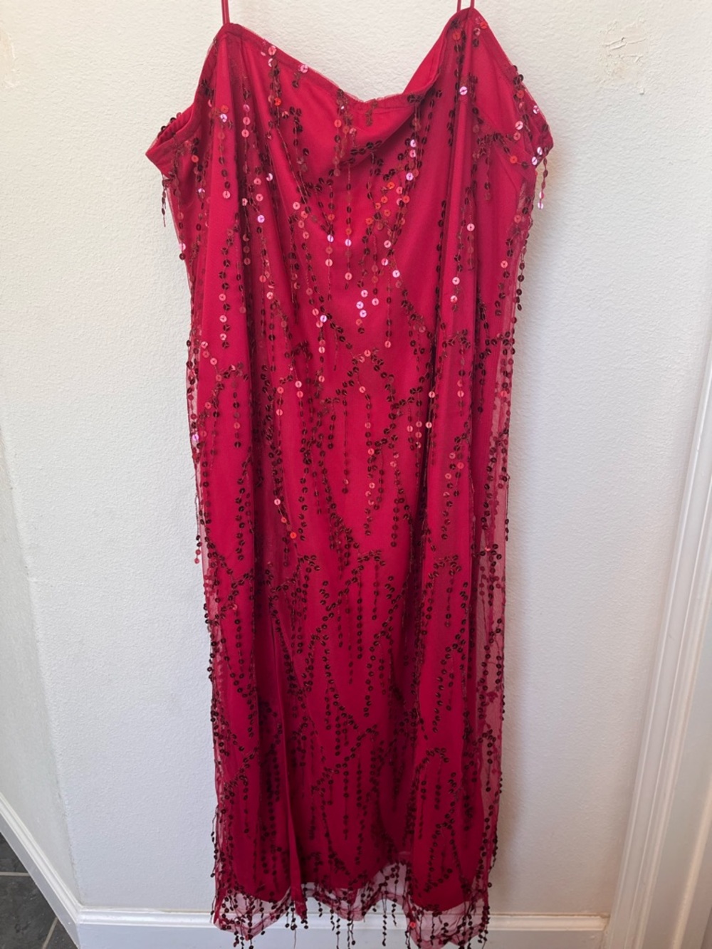 PrettyLittleThing Red Sequin Midi Dress